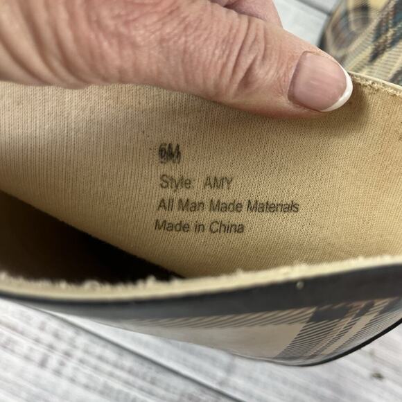 Sporto AMY Rubber Rain Duck Boots size 6 Black Tan Blue Plaid Calf Any Weather - Picture 9 of 11